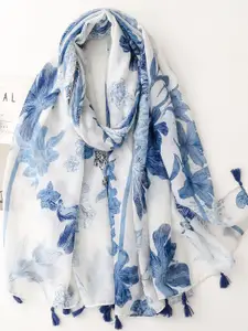 QUECY Women Printed with Tasselled Scarf