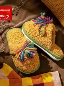 DRUNKEN Women Winter Mustard Yellow Fur Room Slippers