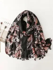 QUECY Women Printed Tasselled Border Scarf