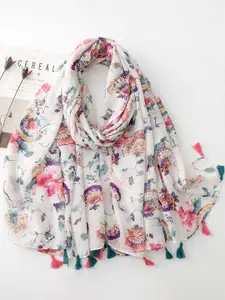 QUECY  Women Printed Scarf  With Tasselled