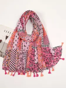 QUECY Women Printed with Tasselled Scarf