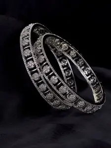 Opal Touch Set Of 2 Rhodium-Plated American Diamond-Studded Bangles