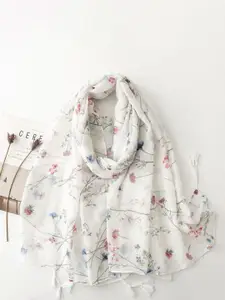 QUECY Women Printed Tasselled Border Scarf