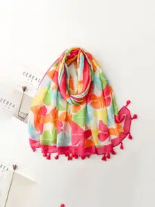 QUECY Women Printed Tasselled Border Scarf