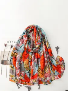 QUECY Women Printed Scarf With Tasselled Border