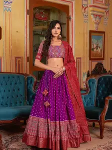 JULEE Motifs Printed Tusser Silk Ready to Wear Lehenga & Unstitched Blouse With Dupatta