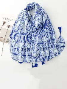 QUECY Women Abstract Printed Tasselled Scarf