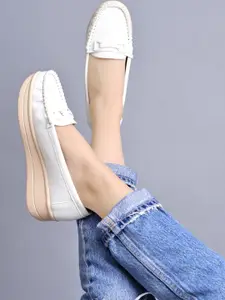 Stylestry Girls White Synthetic Loafers