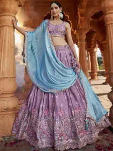 panchhi Embroidered Sequinned Semi-Stitched Lehenga & Unstitched Blouse With Dupatta