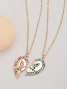 Carlton London Girls Pack Of 2 Rose Gold-Plated CZ Enamelled Necklace