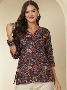 Anouk Rustic Women Ethnic Motifs V- Neck Three-Quarter Sleeves  Kurtis