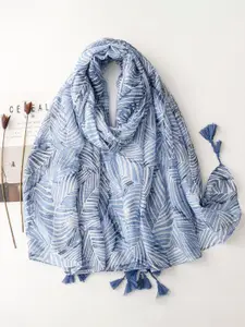 QUECY Women Printed Scarf With Tasselled Borde