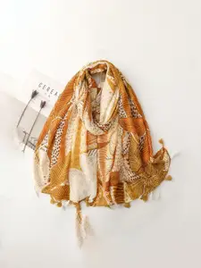 QUECY Women Printed Scarf with Tasselles