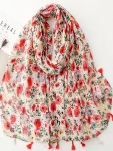 QUECY Women Printed Scarf with Tasselled Border