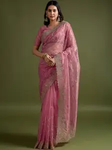 Anouk Pink Net  Sarees