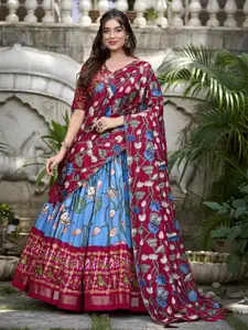 JULEE  Printed Tusser Silk Ready to Wear Lehenga & Unstitched Blouse With Dupatta