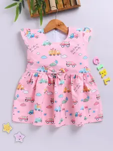 Toonyport Girls Round Neck Printed Fit & Flare Dress