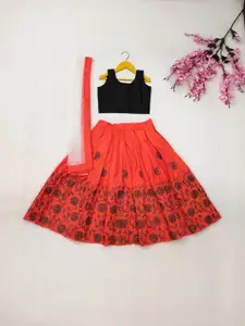 Shoryam Fashion Girls Orange Raw Silk Lehenga Choli