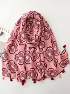 QUECY Women Printed Scarf with Tasselled Border