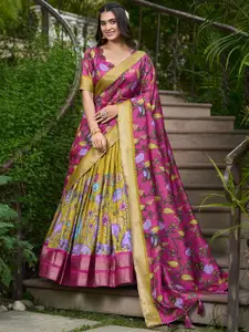 JULEE Motifs Printed Tusser Silk Ready to Wear Lehenga & Unstitched Blouse With Dupatta