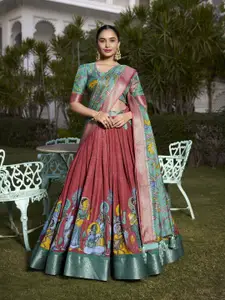 JULEE Floral Printed Tusser Silk Ready To Wear Lehenga & Unstitched Blouse With Dupatta