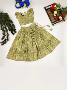 Shoryam Fashion Girls Fluorescent Green Raw Silk Lehenga Choli