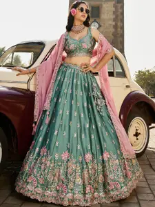 panchhi Embroidered Sequinned Semi-Stitched Lehenga & Unstitched Blouse With Dupatta