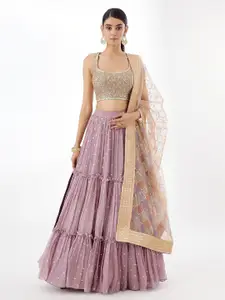 DIVASTRI Embroidered Sequinned Semi-Stitched Lehenga & Unstitched Blouse With Dupatta