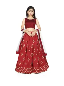 Shoryam Fashion Girls Maroon Raw Silk Lehenga Choli