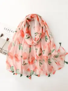 QUECY Women Printed Scarf with Tasselles