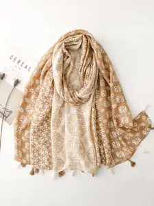 QUECY Women Printed Scarf with Tasselles