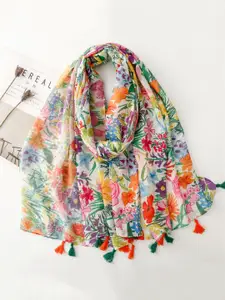 QUECY Women Printed Scarf with Tasselled Border