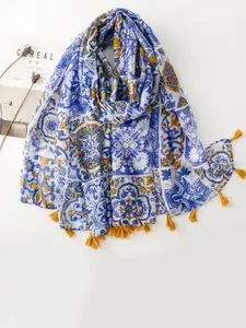 QUECY Women Printed Scarf with Tasselles