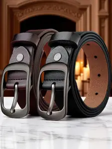 The Roadster Lifestyle Co. Men Pack Of 2 Black Textured Formal Belts