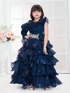 Tiny Kingdom Girls One Shoulder Ruffles Detail Tiered Satin Gown Maxi Dress