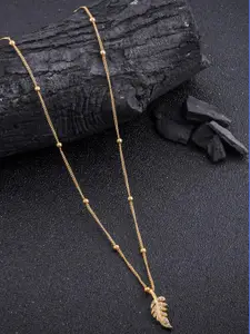 DressBerry Gold-Plated Leaf Shaped Artificial Stones Studded Pendant With Chain