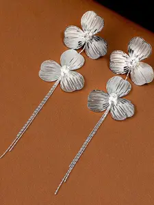 VAGHBHATT Triple Petal Floral Drop Earrings with Chain Tassels
