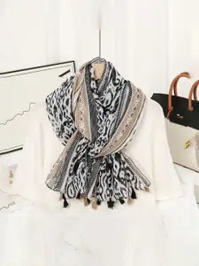 QUECY Women Abstract Printed Tasseled Scarf