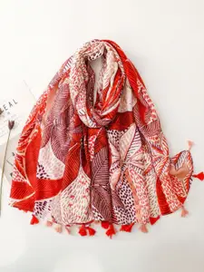 QUECY Women Printed Scarf with Tasselled Border