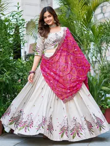 Kedar Fab Embroidered Sequinned Semi-Stitched Lehenga & Unstitched Blouse With Dupatta