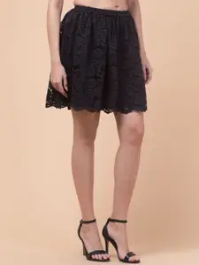 Hive91 Self Design Net Flared Mini Skirt