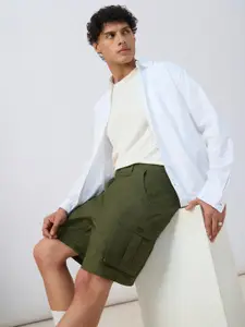 The Souled Store Men Cargo Shorts Forest Green