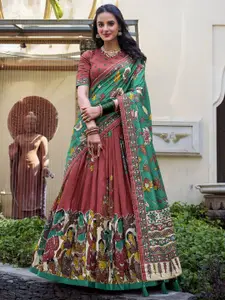 JULEE Motifs Printed Tusser Silk Ready to Wear Lehenga & Unstitched Blouse With Dupatta