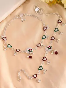 Anouk Set of 2 Silver-Plated Artificial Beaded Stainless Steel Anklets