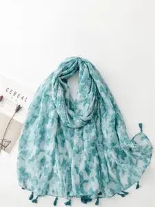 QUECY Women Printed Tasselled Border Scarf