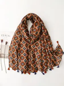 QUECY Women Printed Scarf With Tasselled Border