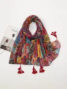 QUECY Women Printed Scarf with Tasselles