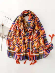 QUECY Women Printed Scarf with Tasselles