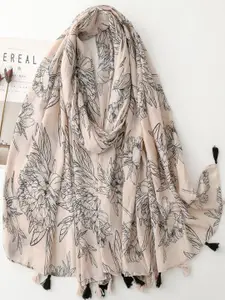 QUECY Women Printed Scarf with Tasselles