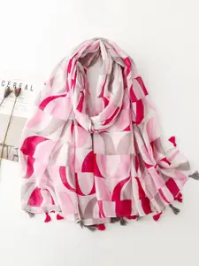 QUECY Women Printed Scarf with Tasselled Border